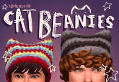 two children wearing hats with the caption cat beanies