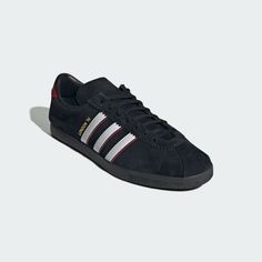 adidas London 96 Shoes - Black | Free Shipping with adiClub | adidas US Classic Black Skate Shoes With Three Stripes, Classic Black Sneakers With Three Stripes, Urban Black Sneakers With Three Stripes, Black Leather Skate Shoes With Three Stripes, Soccer Match, Mens Lifestyle, Football Match, Adidas Online, The London