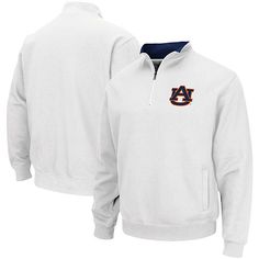 Officially Licensed Men's Colosseum Auburn Tigers Jacket  Spruce up your look this season with this Tortugas Logo quarter-zip pullover jacket from Colosseum!  Show your team support for the Auburn Tigers in this super-soft blend making this a comfortable and fun jacket to wear on game day or throughout the year!       Brand: Colosseum     Color: White     Long sleeve      Fleece lined      1/4-Zip      Rib-knit cuffs and waistband      Material: 70% Cotton/30% Polyester      Two front pockets      Olympic collar      Embroidered fabric applique     Midweight jacket suitable for moderate temperatures     Machine wash, tumble dry low      Officially licensed       Imported Sports Season Fan Gear Track Jacket, Fan Gear Track Jacket For Sports Season, Collegiate Long Sleeve Track Jacket For Sports Events, Collegiate Style Long Sleeve Track Jacket For Sports Events, Collegiate Long Sleeve Track Jacket For Sports Season, Team-colored Long Sleeve Track Jacket For Fall, White Collegiate Long Sleeve Track Jacket, Fun Jacket, Fabric Applique