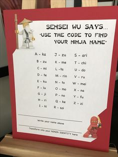 a sign that says sensei u says use the code to find your ninja name