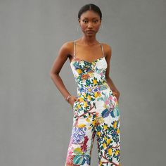 Cutout Floral Jumpsuit Nuuly Outfit, Floral Jumpsuit Outfit, Western Blouses, Fun Outfit Ideas, Jumpsuit Outfit Wedding, Fancy Jumpsuit, Summer Workwear, Flower Jumpsuit, Capsule Dressing