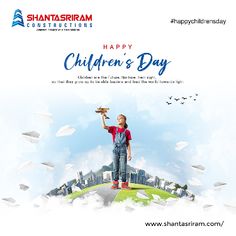 an advertisement for children's day with a boy holding a bird in his hand