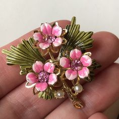 Coro 1940's Bright Pink Rhinestone Enamel Triple Flower Bouquet Brooch Pin 1.5”  | eBay Flower-shaped Enamel Brooches For Wedding, Flower Shaped Enamel Brooches For Wedding, Vintage Pink Enamel Pin, Wedding Flower-shaped Enamel Brooches, Vintage Pink Brooch Pin, Vintage Pink Enamel Brooch Pin, Vintage Pink Enamel Pin Brooch, Pink Flower Enamel Brooch, Vintage Pink Enamel Brooches