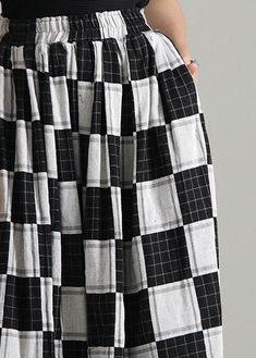 Chic Colorblock Elastic Waist Plaid Skirt Spring Casual Patchwork Skirt, Casual White Patchwork Skirt, Casual White Skirt With Patchwork, Casual Long Patchwork Skirt, Casual Patchwork Knee-length Bottoms, Casual Knee-length Patchwork Bottoms, Spring Patchwork Knee-length Skirt, Casual Patchwork Flared Skirt Bottoms, Casual Patchwork Skirted Bottoms