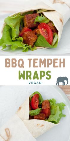 two wraps filled with meat, lettuce and tomatoes on top of each other