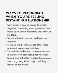 a poster with the words, ways to reconnet when you're feeling distant in