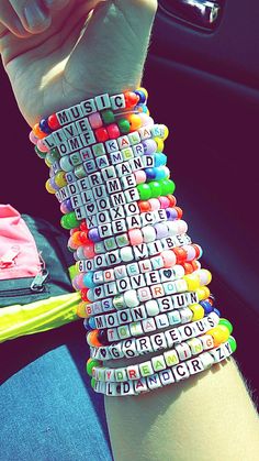 Okeechobee Music Festival kandi bracelet Emo Wishlist Ideas, Edc Kandi Ideas, Edm Bracelets, Kandi Bracelets Ideas Words, Rave Bracelets Ideas, Kandi Sayings, Kandi Words Ideas, Okeechobee Music Festival, Festival Kandi