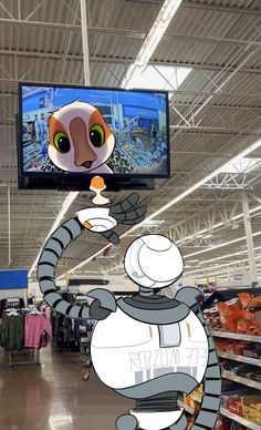 a cartoon character is standing in front of a television