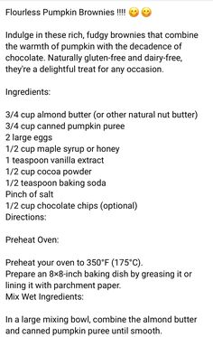 the recipe for pumpkin brownies is shown in this screenshote screen graber