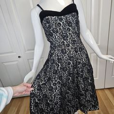 Ok....You Need This For Viva. This Dress Is Uh-Mazing. It Looks Designer And Has All Of The Bells And Whistles. Original Zipper, Fully Lined, Boning, Seam Binding-Its A Very Well Constructed Garment. Only One Side Belt Loop, Which You Dont Need Or Even See Since It Blends Into The Lace. The Entire Dress Has A Beautiful Black Lace And Is Fully Embellished With Rhinestones, Top And Bottom. The Top Has A Velvet Bust, And Straps. You May Want To Reinforce The Straps Just To Feel Safe. I'd Be Buried In This Dress If It Would Fit Me, Even Then Lol I Will Note That It's More For A Comfortable 4/6, Ad I've Always Been An 8 Or 6/8 And It's Always Been A Squeeze. No Noticeable Issues, Other Than Some 1950s Cocktail Dress, Size 6 Dress, Cocktail Dress Lace, Very Well, Black Lace, Pin Up, Cocktail Dress, Velvet, Womens Dresses