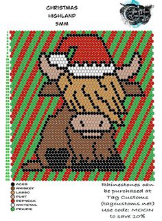 a cross stitch pattern with a moose wearing a santa hat