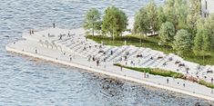 an artist's rendering of a waterfront park on the water