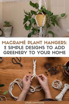 someone is making macrame plant hangers for their home