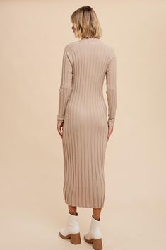 The most effortless midi dress featured in a gorgeous ribbed knit fabric with a mock neckline and ultra-flattering fit. Features: long sleeves, midi length, stretch fit Size + Fit: model is 5'7" and wearing a size small Care + Content: 52% acrylic, 28% polyester, 20% nylon Ribbed Knit Fabric, Activewear Sets, Curvy Dress, Mock Neckline, Ribbed Knit Sweater, Knit Sweater Dress, Mens Bottom, Set Dress, Midi Length