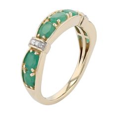 Featuring oval-cut emeralds beautifully enhanced with scintillating diamond accents, this 10k gold ring complements your entire wardrobe. Metal: 10k gold Packaging: boxed Plating: rhodium Width: 4.95 mm Finish: polishedSTONE DETAILS Stone type: emerald Total weight: 1 1/4 ct. Shape: oval Setting: prongDIAMOND DETAILS Total weight: less than 1/10 ct. Shape: round brilliant Setting: prong Diamond weights are approximate. Diamond Total Weights may vary between .01 and .13 ct. Some diamonds consist Oval Emerald Ring With Pave Setting For Anniversary, Oval Emerald Ring With Diamond Accents For May Birthstone, Oval Green Emerald Ring With Gemstone Accents, Oval Emerald Ring With Pave Setting For Formal Occasions, Oval Emerald Ring With Diamond Accents For Formal, Oval Emerald Ring With Pave Setting, Oval Emerald Ring With Gemstone Accents In Yellow Gold, Oval Emerald Ring In Yellow Gold With Gemstone Accents, Oval Emerald Ring With Diamond Gemstone Accents