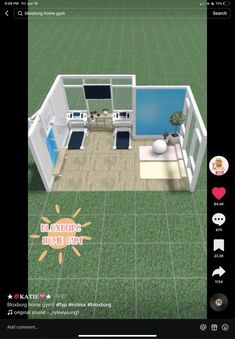 a virtual view of a small house with a pool in the middle and an open floor plan