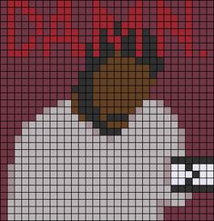 a cross stitch pattern with a black and white dog wearing a red crown on it's head