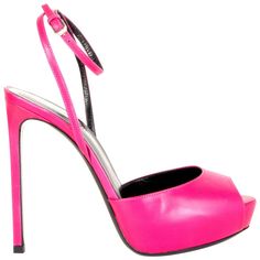 authentic Saint Laurent Debbie open-toe ankle-strap sandals in magenta calfskin. Brand new. Come with dust bag. Imprinted Size 37 Shoe Size 37 Inside Sole 24cm (9.4in) Width 7cm (2.7in) Heel 13cm (5.1in) Platform 2.5cm (1in) Pink Platform Sandals, Pink Leather Shoes, Leather Clogs, Pink Leather, Ankle Strap Sandals, Strap Sandals, Platform Sandals, Leather Shoes, Calf Skin