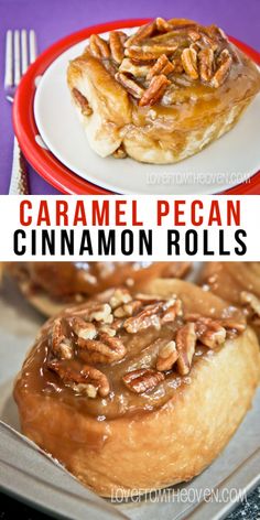 caramel pecan cinnamon rolls on a plate