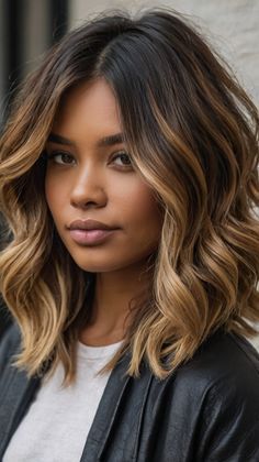 Balayage For Black Women, Brown Hair With Highlights Long, Dark Hair With Face Framing Highlights, Highlights Long Bob, Lob Balayage, Sleek Lob, Dark Brown Hair With Highlights, Balayage Lob