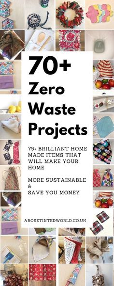 the cover of an article about zero waste projects, with images of various items and text