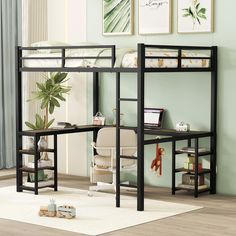 PRICES MAY VARY. Bellemave Full Metal Loft Bed with Desk and ShelveThis full size metal loft bed with desk is made with sturdy metal and has a clean-cut silhouette that can be matched with any room decor. Designed with safety in mind, this loft bed comes with a ladder integrated into the frame that is easy to climb up and down. It also incorporates full-length guardrails to ensure your kid sleeps safely at night as well as 10 secured heavy-duty metal slats and one support bar that provide ample support, stability and air circulation for the mattress (no foundation or box spring needed). With this collection, you can turn any space into a workstation, a reading nook or a lounge area.Weight & DimensionsOverall Product Dimension: 79.13"L x 58.27"W x 71.46"HDetail Product Dimension: Please ref Built In Desk And Shelves, Desk And Shelves, Full Size Loft Bed, Wood Storage Shelves, Metal Loft Bed, Loft Bed With Desk, Loft Bed Frame, Bed With Desk, Kids Loft Beds