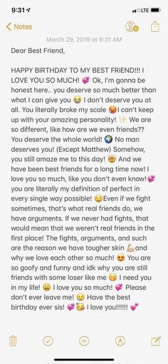 a text message that reads dear best friend, happy birthday to my best friend i love you so much