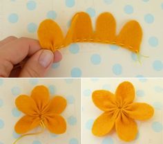 four images show how to make a felt flower