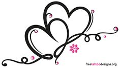 two hearts with swirls and flowers on white background stock photo - image 34987