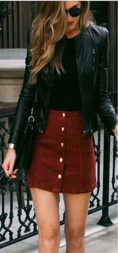 Trendy Button-Front Skirts for Chic Streetwear Looks Skirts LOVEMI  Claret L Lace Up Leather Skirt, Button Front Skirt, Elegante Casual, Suede Skirt, Trench Coats Women, 가을 패션, Streetwear Women, High End Fashion, Street Styles