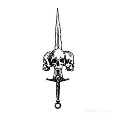 a black and white drawing of a knife with a skull on it's head