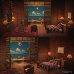 two pictures of the same room in different stages of being decorated with furniture and decor