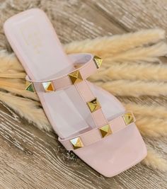 Gorgeous flat slip on sandals with gold stud detailing in one of the season’s hottest colors! Sizing- Medium width, fits true to size