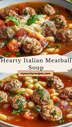 two bowls of hearty italian meatball soup