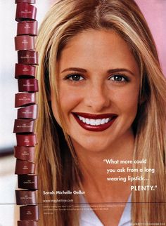 Maybe it's Maybelline Michelle Gellar 90s, Sarah Michelle Gellar 90s, 1990s Magazine, 2000s Ads, 1990s Makeup, 90's Makeup, 90s Ads, 90s Makeup Trends, Cosmetics Ads