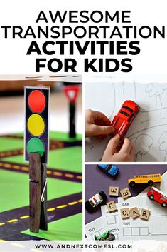 there is a collage of different activities for kids to do with the car theme