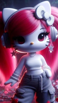 a hello kitty doll with headphones on