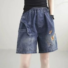 Details: Gender: Women Item Type: Shorts Material: Denim Season: Summer Pattern: Embroidery Style: Casual, Loose, Retro Waist Type: Elastic Waist Size: M Waist: 66.00 - 86.00 cm/ 25.98 - 33.86 " Length: 42.00 cm/ 16.54 " Hip: 102.00 cm/ 40.16 " Thigh: 60.00 cm/ 23.62 " Size: L Waist: 70.00 - 90.00 cm/ 27.56 - 35.43 " Length: 43.00 cm/ 16.93 " Hip: 104.00 cm/ 40.94 " Thigh: 62.00 cm/ 24.41 " Size: XL Waist: 74.00 - 94.00 cm/ 29.13 - 37.01 " Length: 43.00 cm/ 16.93 " Hip: 106.00 cm/ 41.73 " Thigh: Embroidered Jeans, Summer Patterns, Denim Shorts Women, China Fashion, Short En Jean, Vintage Summer, Casual Jeans, Straight Leg Pants, High Waisted Pants