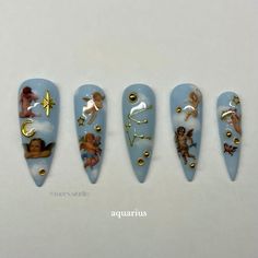 #nails #nailsinspiration #aquarius #starsign #nailart #chrome #3dnailart #prettynails Zodiac Nails, Nail Collection, Nice Nails, 3d Nail Art