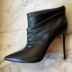 It Doesn’t Get Better Than These Young Vito Rossi Black Rooster Leather Ankle Boots! They Happen To Be Super Flattering On Because They Had At The Perfect Height Just Below The Ankle And They Have The Sleek Pointed Toes. You Can Wear These With Anything From Denim To Little Black Mini Dresses The Options Are Endless. Their Brand New With Zero Flaws Sorry No Box Heel Height 4.5” Elegant Pointed Toe Booties With Padded Ankle, Chic Formal Booties With Padded Ankle, Chic Formal Booties With 4-inch Heel, Chic 4-inch Heel Booties For Formal Occasions, Chic Pointed Toe Formal Booties, Chic Pointed Toe Booties For Formal Occasions, Chic Formal Booties With Pointed Toe, Calf Leather Heeled Boots For Night Out, Chic Almond Toe Booties For Party