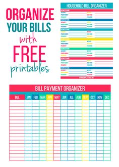 a printable bill organizer with the text organize your bills with free printables