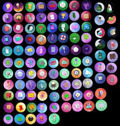 an image of many different buttons in the shape of a circle on a black background