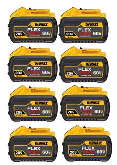 six dewly flex batteries are shown in this image, with the numbers on them