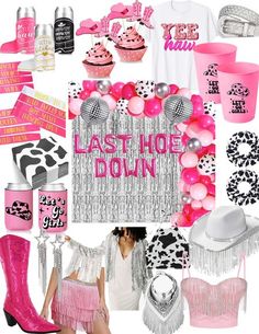 a collage of pink, black and white items with the words last hope down