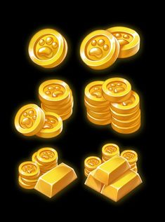 a bunch of gold coins on a black background