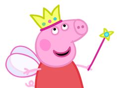 peppa pig holding a wand and wearing a crown