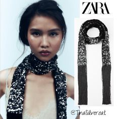 Zara Sequined Velvet Foulard Silver New With Tag Velvet Scarf With Sequin Appliqus And Fringing. Respectful Offers Only! All Lowball Offers Will Be Declined So Please Do Not Send Them. Thank You! Sparkly Scarf, Zara Scarf, Sequin Scarf, Velvet Scarf, Sequin Appliques, Scarf Belt, Scarf Fashion, Silver Colour, Silver Sequin