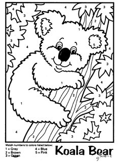 the koala bear coloring page with numbers to color for kids and adults, including an adult