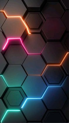 an abstract hexagonal background with neon lights