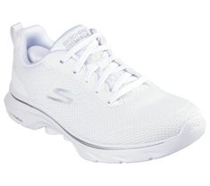 Walk in easy-wearing comfort with Skechers GO WALK 7 - Clear Path. This vegan walking lace-up features an athletic mesh upper with a Skechers Air-Cooled Goga Mat insole, lightweight ULTRA GO cushioning, and high-rebound Hyper Pillar Technology for added support. | Skechers Women's GO WALK 7 - Clear Path Sneaker | Medium Width | Skechers Air-Cooled Goga Mat breathable insole with high-rebound cushioning | Lightweight, responsive ULTRA GO cushioning | High-rebound ultra-lightweight Hyper Pillar Te White Mesh Running Shoes For Walking, White Mesh Walking Shoes, White Walking Shoes With Breathable Mesh For Light Exercise, White Breathable Mesh Walking Shoes For Light Exercise, Lace-up Breathable Mesh Walking Shoes For Training, Mesh Sports Walking Shoes With Moisture-wicking, Mesh Moisture-wicking Walking Shoes For Athleisure, Mesh Slip-on Walking Shoes With Arch Support, Comfortable Non-slip Mesh Walking Shoes